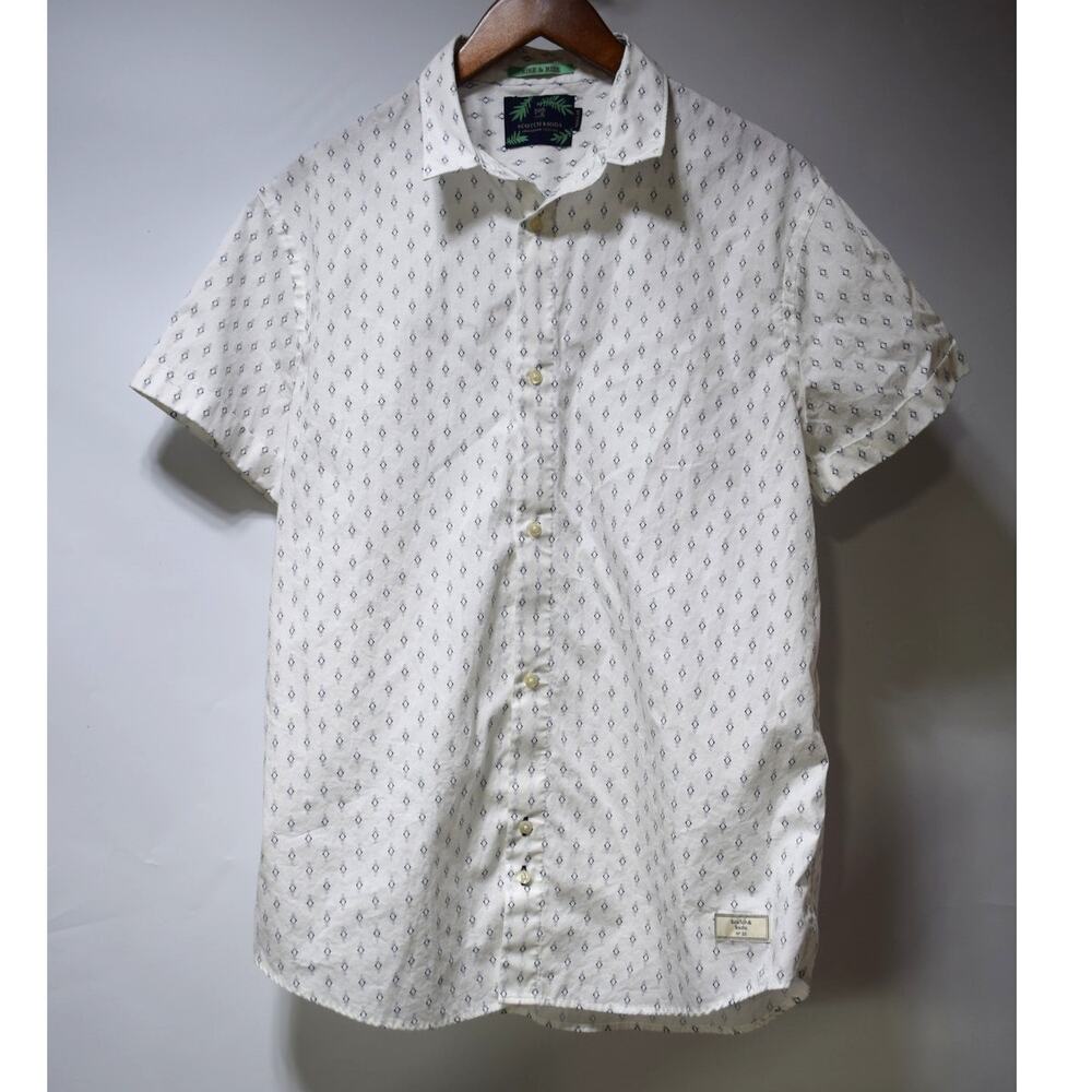 Scotch & Soda Couture Rise & Ride White Blue Short Sleeve Button Front Shirt  S